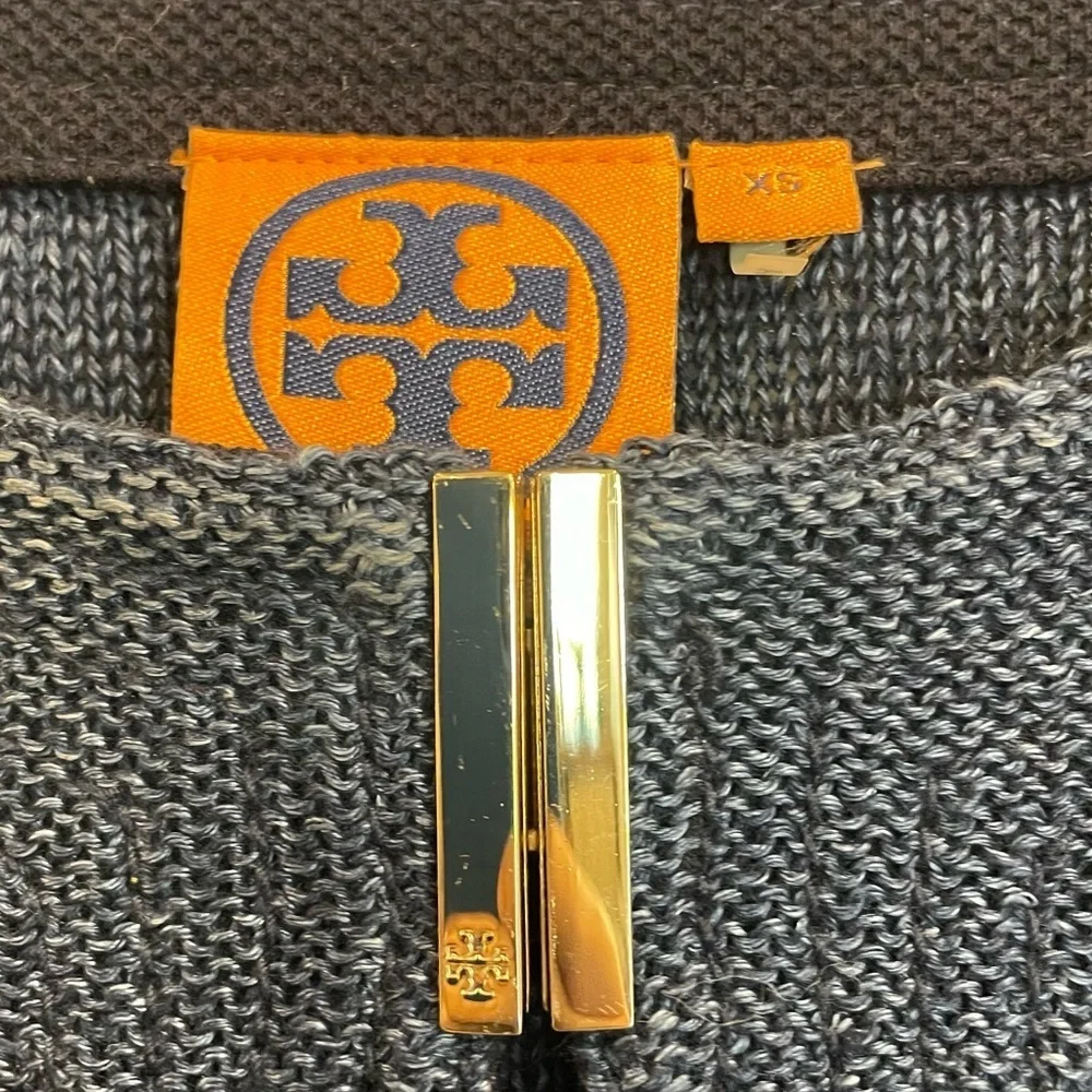Tory Burch Orrin 100% Linen Sweater Tunic in Navy with Gold Hardware